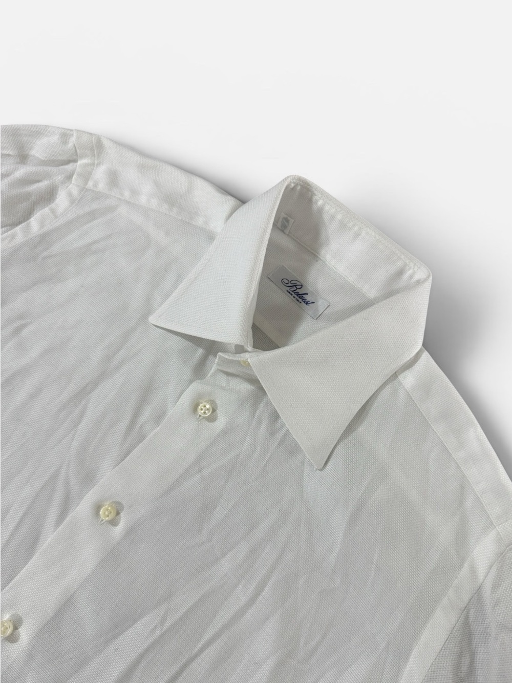Belvest mens 16.5 42 solid white textured French cuff dress shirt EUC